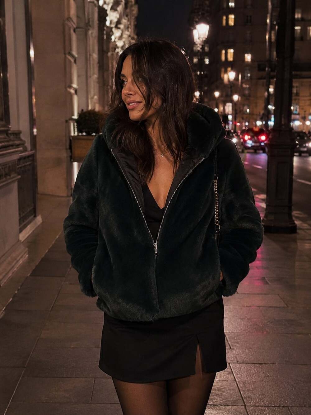 Nadine Milano Women's Hooded Faux Fur Zip-Up Jacket